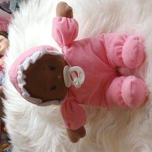 HK City Toys Pink Baby Doll Plush Cloth Soft Vinyl Face White Binky Pacifier